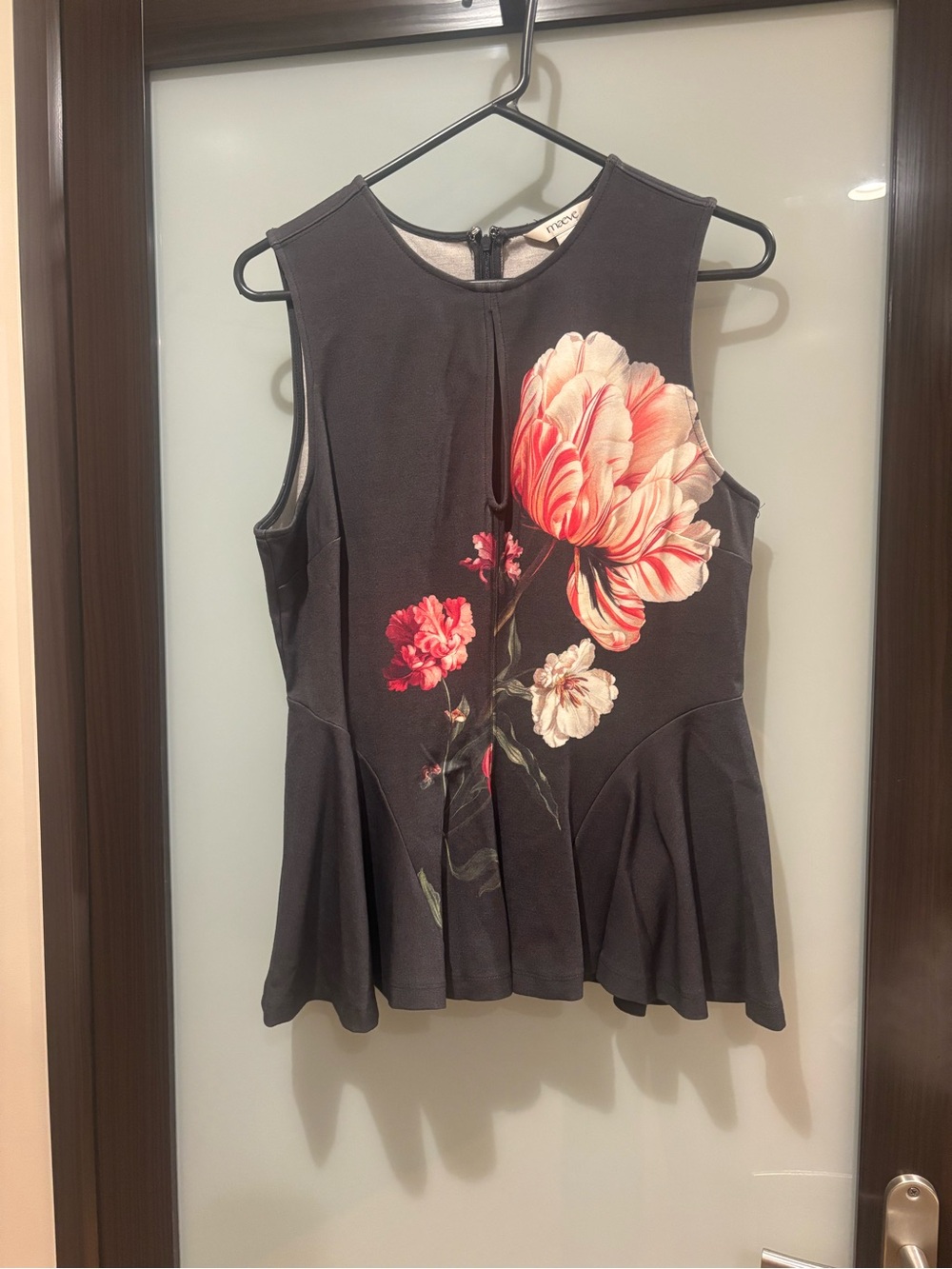 Maeve Black Tank Top with Pink and Cream Floral Print